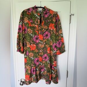 Floral Midi Dress in Olive and Fuchsia